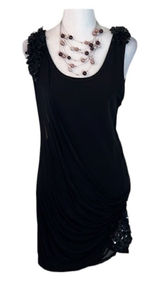 Alice+Olivia szS blk mini dress w/overlay & coin beads on shoulders & one side Photo 0