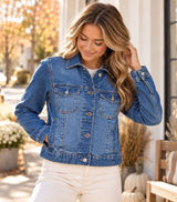 Free Assembly Womens Cropped Denim Jacket Medium Wash Blue Size M Photo 0