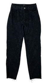 Nasty Gal Black High Rise Mom Jeans Raw‎ Hem Contrast Stitching 6 Photo 0