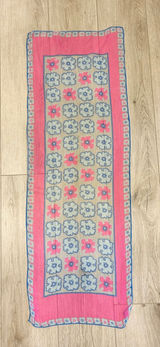 Vintage Style Pink Blue Floral Sheer Chiffon Rectangle Scarf Retro Botanical Photo 0