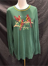 Kim Rogers Green Crewneck Sweater with Red Sequin Cardinals Photo 0