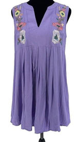 Entro Womens Tunic Tank Top Sleeveless Embroidered Floral V Neck Purple Small Photo 0