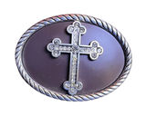 Rhinestone Cross Belt‎ Buckle Oval Western Religious Fashion Accessory Photo 0