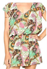 Show Me Your Mumu Romper Women Large‎ Green Pink Paisley Palace Rowdy Romper Photo 0
