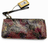 NWT Patricia Nash Metallic Tooled Lace Leather Clutch Wristlet Dark Paisley Zip Photo 0