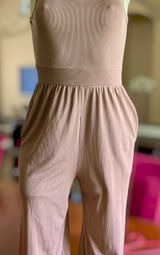 Sleeveless Ribbed Wide-Leg Jumpsuit in Blush Photo 0