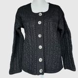 Aran Crafts 100% Merino Wool Cable‎ Knit Cardigan Black Button Up Cardigan Sz M Photo 0