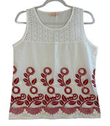 Miss Cocoa Embroidered Tank Top White Red‎ Floral Eyelet Viscose Boho G S READ Photo 0