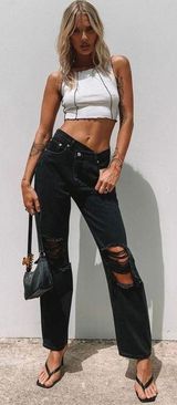 Princess Polly Holly Asymmetric Jeans Photo 0