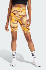 adidas x FARM Rio yellow Toucan bird Print Bike Shorts Orange High Waist S Photo 0