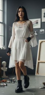 Altar'd State Cream White Mesh Lace Tiered Bell‎ Sleeve Mini Dress Large Photo 0