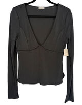 NWT Free People Intimately Black Long Sleeve Deep V-Neck Babydoll Top Size Large Photo 0