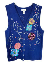 Kim Rogers Small Christmas Vest Holiday Ornament‎ Royal Blue Sweater Ugly 1707 Photo 0
