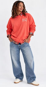Aerie Mind In The Mtns Graphic Sweatshirt Coral Red Ribbed Oversized Medium Photo 0