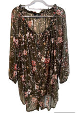 AGB Woman Floral Long Sleeve Semi Sheer Blouse Olive Green‎ & Orange Size XXL Photo 0