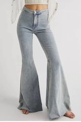 We The Free Just Float On Flare Jeans High Rise Bell Bottom Raw Hem 32x33 hippie Photo 0