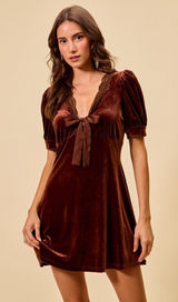 SO ME Velvet Short Sleeves Mini Dress - Mauve - Large Photo 0