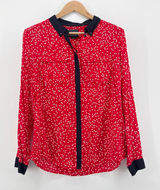 Maeve Anthropologie Bagatelle‎ Red Polka Dot Long Sleeve Button Down Blouse 10 Photo 0