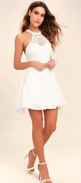 Lulus Dress Made in the Crocheted White Skater Halter‎ Neck Mini Dress Sz XS NEW Photo 0