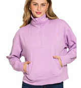 Zenana NEW Lavender Purple Scuba Half Zip Pullover Sweatshirt - S Photo 0