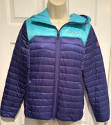 Merrell Womens Puffer Jacket Blue Teal Hooded Lightweight Insulated Small Photo 0
