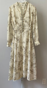 Simple Retro Prairie Dainty Toile Lace Trim Long Sleeve Midi Dress XL Cream Photo 0