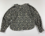 Pilcro Anthropologie Blouse Womens XS Beige Leopard Long Sleeve Ruffle Top Photo 0