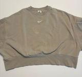 Nike Sweatshirt Womens Medium Taupe Oversized Cropped Embroidered Swoosh Fleece Photo 0
