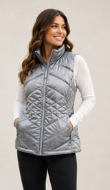 The North Face Womens Aconcagua 550-Fill Down Vest Metallic Silver Grey Medium Photo 0