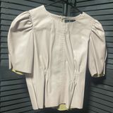 Lulus Mauve Faux Leather‎ Puff Sleeve Ruched Front Zipper Back Top Womens M Photo 0