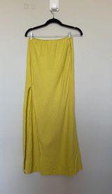 Yellow Linen Maxi Skirt High Slit Photo 0