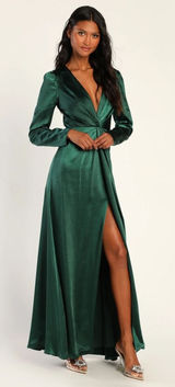 NWOT Lulus Endearing Elegance Emerald Green Satin Long Sleeve Maxi Dress Size M Photo 0
