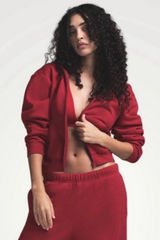 Skims Cotton Fleece Classic Zip Up Brick Red Hoodie Size L NWT Photo 0
