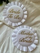 Beistle Bride To Be & Mother of the Bride Rosette Pin Set - White & Gold Satin Photo 0