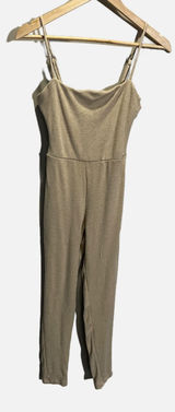 Forever 21 Jumpsuit Womens Small Tan Beige Adjustable Straps Textured Knit Chic‎ Photo 0
