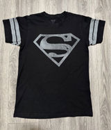 Superman Shirt S DC Comics Graphic Black Grey Striped Sleeve Varsity Tee Women Photo 0