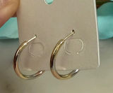14K Gold Plated XP Tri-Tone Hoop Earrings Gold Rose Silver Tone Leverback Photo 0