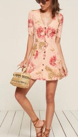 Reformation Bethany Floral Mini Morning Dress Size 6 Button Up Photo 0