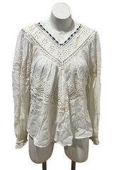 Free People Abigail Victorian Eyelet Top Ivory Blouse Size M Photo 0