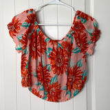 NWOT Aerie women’s pink orange lightweight cropped summer elastic top blouse L Photo 0