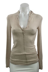 Aritzia Babaton Beige Wool V Neck Long Sleeve Henley T Shirt Tee Top Size XXS Photo 0