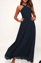 NWT Lulus Air of Romance Navy Blue Maxi Dress LARGE Photo 0