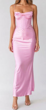 HOUSE OF CB Charmaine Corset Satin Maxi Dress, Pink, Small Photo 0