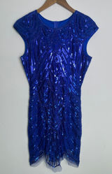 Md Blue Sequin Dress‎ Art Deco Beaded Flapper Party Great Gatsby Speak Easy 1920 Photo 0