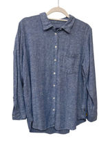 GAP Womens Blue Linen Blend Chambray Style Long Sleeve Button Down Shirt Large Photo 0
