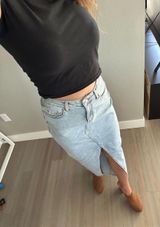 Princess Polly Denim Maxi Skirt Slit Photo 0