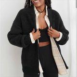 AERIE Sherpa bomber jacket , cardigan size medium black full zip Photo 0