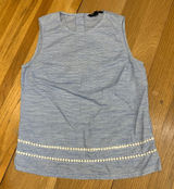 Banana Republic Blue White Striped Cotton Linen Sleeveless Top XS Eyelet‎ Trim Photo 0