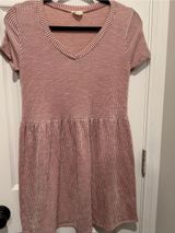 Caution to the Wind Women’s Pink White Striped V Neck Babydoll Dress Photo 0