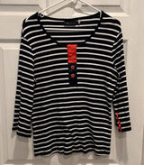 ORLY Striped 3/4 Sleeve Round Neck Top Women's Large Red White Blue Coastal‎ Photo 0